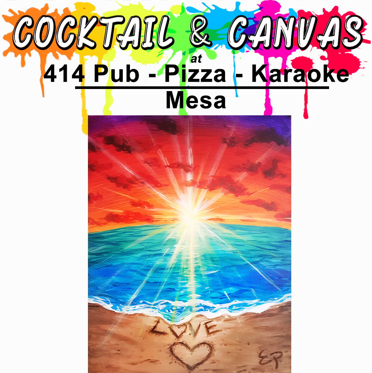 "Love On The Beach" Paint and Sip at 414 Pub - Pizza - Karaoke on Sat, Sep 9 at 1pm