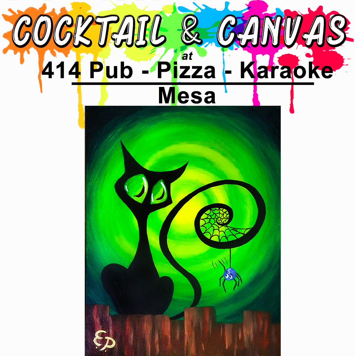 "Spidey Cat" Paint and Sip at 414 Pub - Pizza - Karaoke on Sat, Oct 25