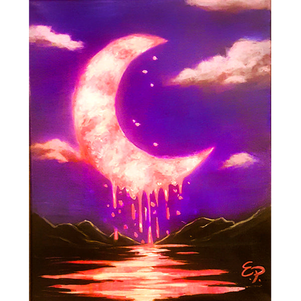 "Dripping Moon" 16"x20" Take-Home Painting With Written Instructions