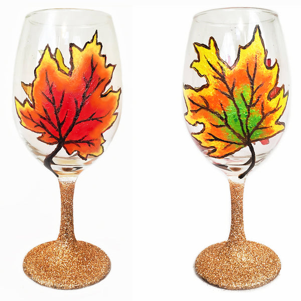 Fall Leaves Wine Glasses Painting Class Sun, November 17th