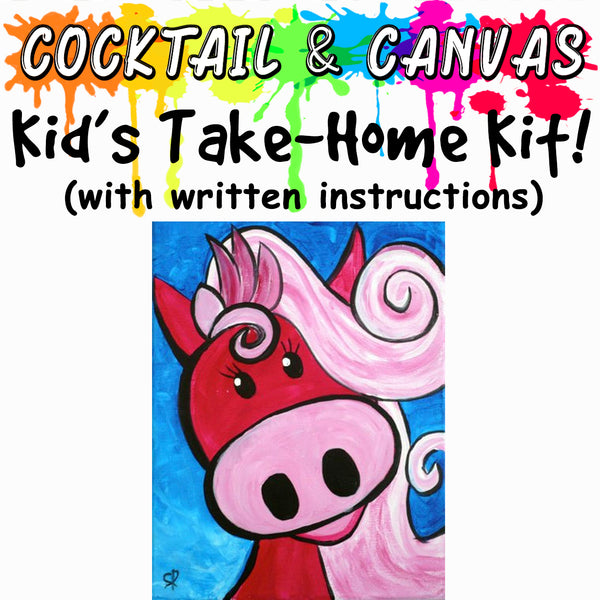 "Pink Pony" 11"x14" Kid's Take-Home Painting With Written Instructions